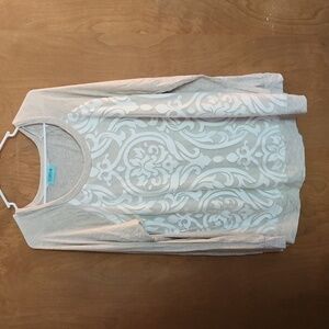 P.S. Kate - Tan and White Lace Accent Long Sleeve Top - Size 2XL